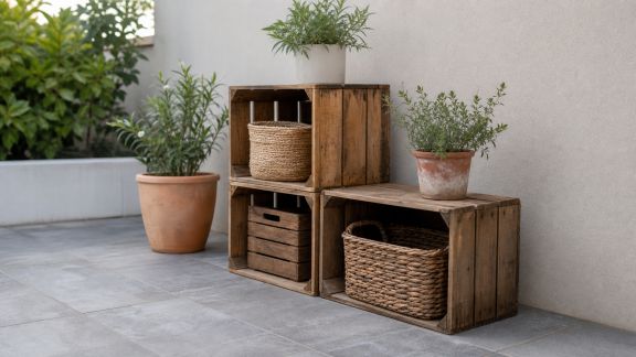 Transformer des cagettes en bois en rangements modulables pour la terrasse