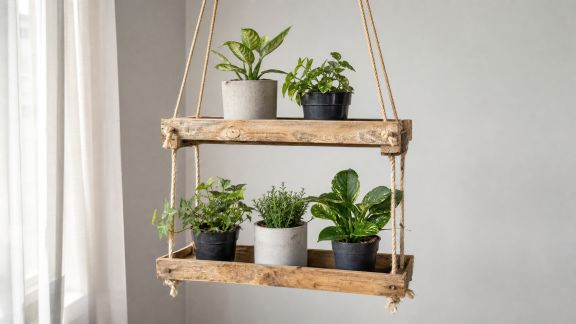 Fabriquer un support à plantes suspendues avec des cordes et planches recyclées