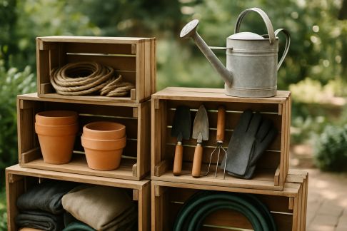 Réutiliser des caisses en bois pour créer un rangement extérieur pratique