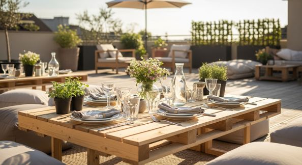 Aménager un coin repas extérieur avec une table basse sur roulettes DIY