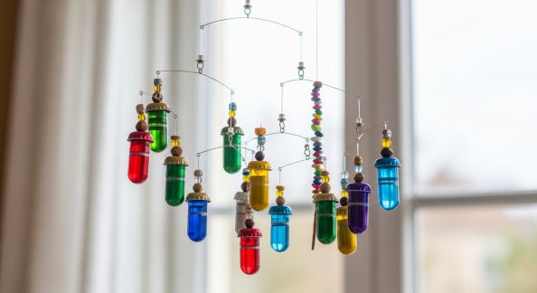 Créer des mobiles colorés avec des capsules de bouteilles recyclées
