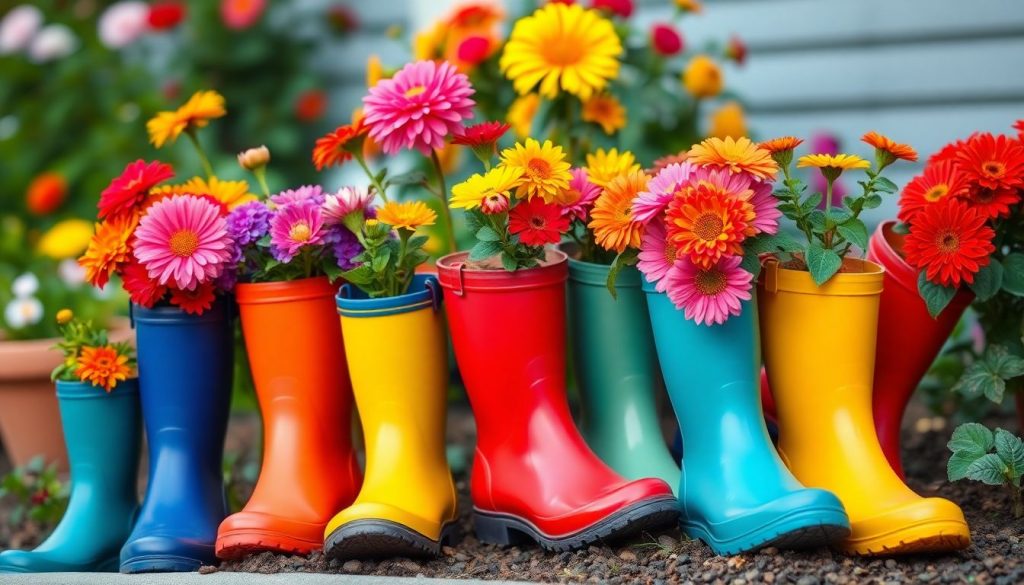 Bottes colorées en pots de fleurs : une déco originale et tendance pour votre jardin