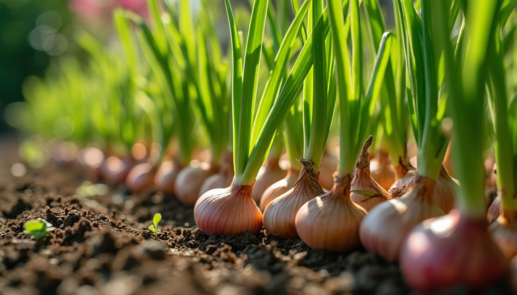 Echalotes dans potager
