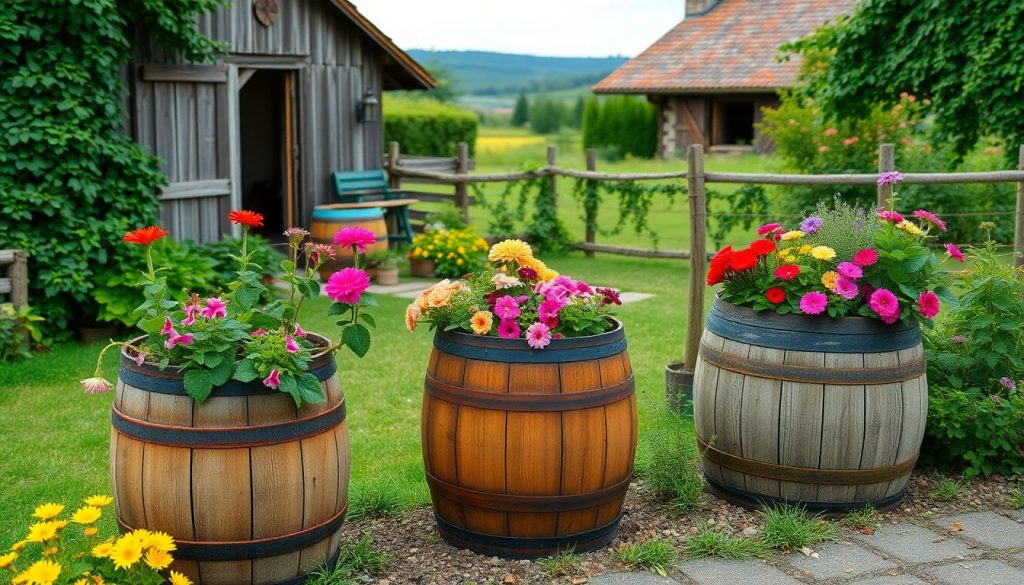 Recyclez vos vieux barils pour une déco rustique et fleurie qui en jette